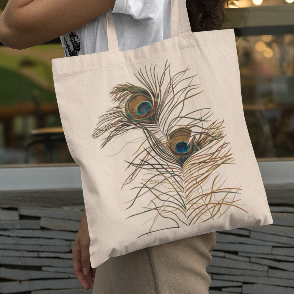 Natural Vintage Peacock Feathers Tote